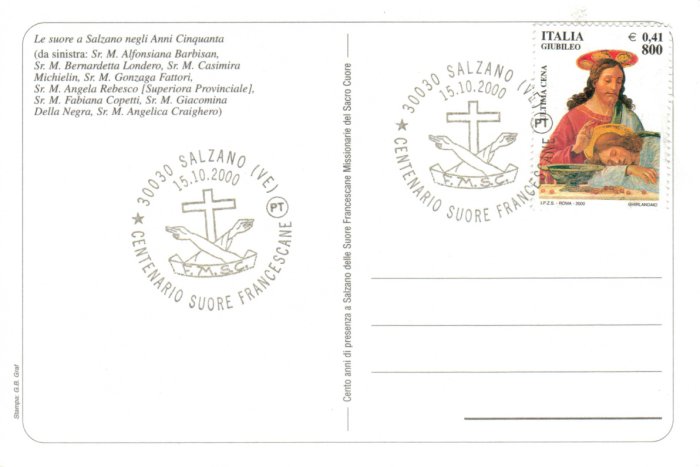 Annullo speciale per il centenario delle Suore Francescane a Salzano (15/10/2000)
